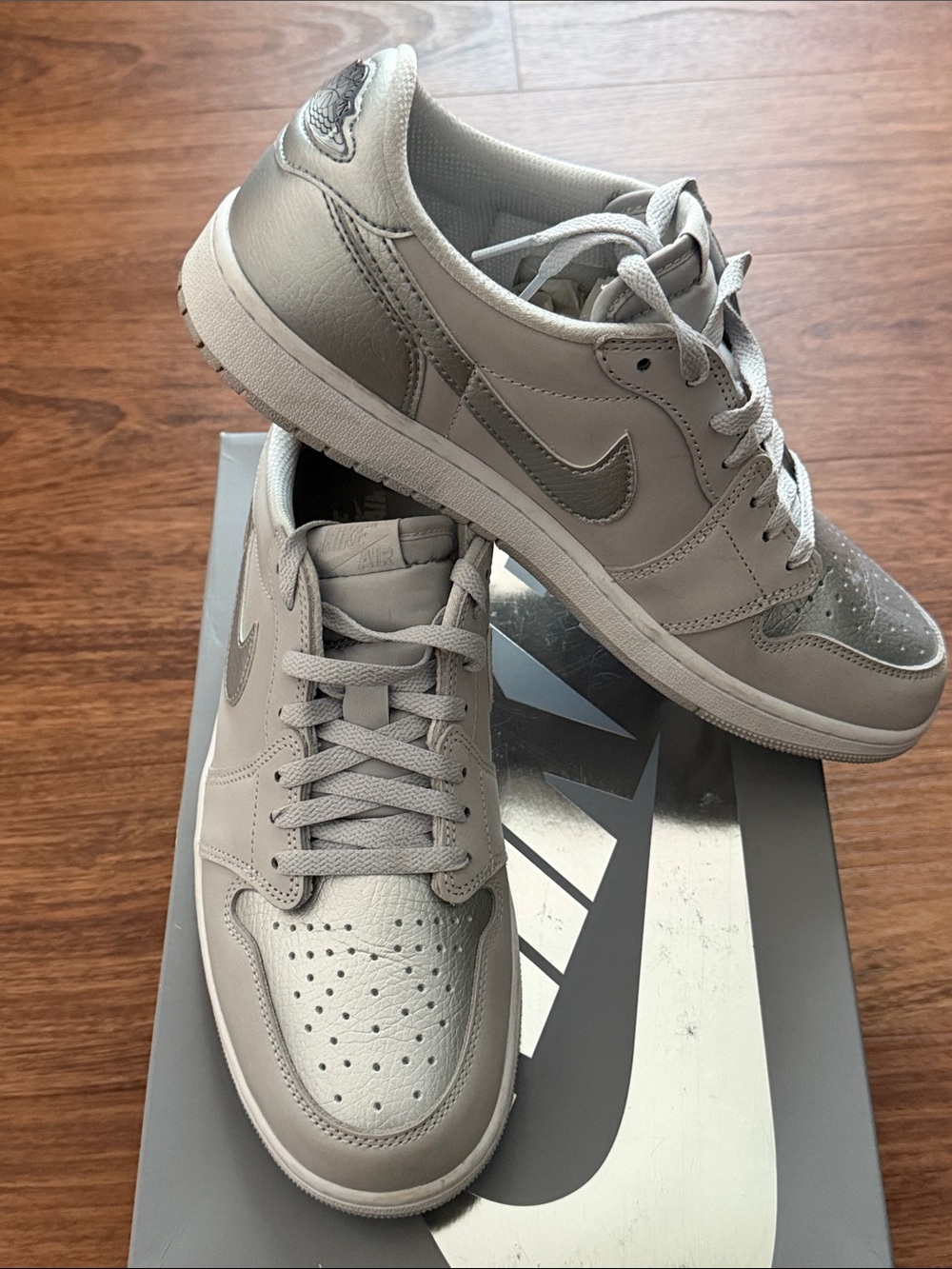 Nike Air Jordan 1 Low OG Sneakers - Light Gray with Metallic. - Picture 2 of 7